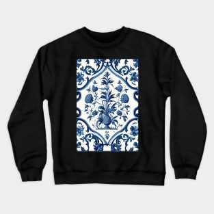 Floral Garden Botanical Print with Delft Blue and White Crewneck Sweatshirt